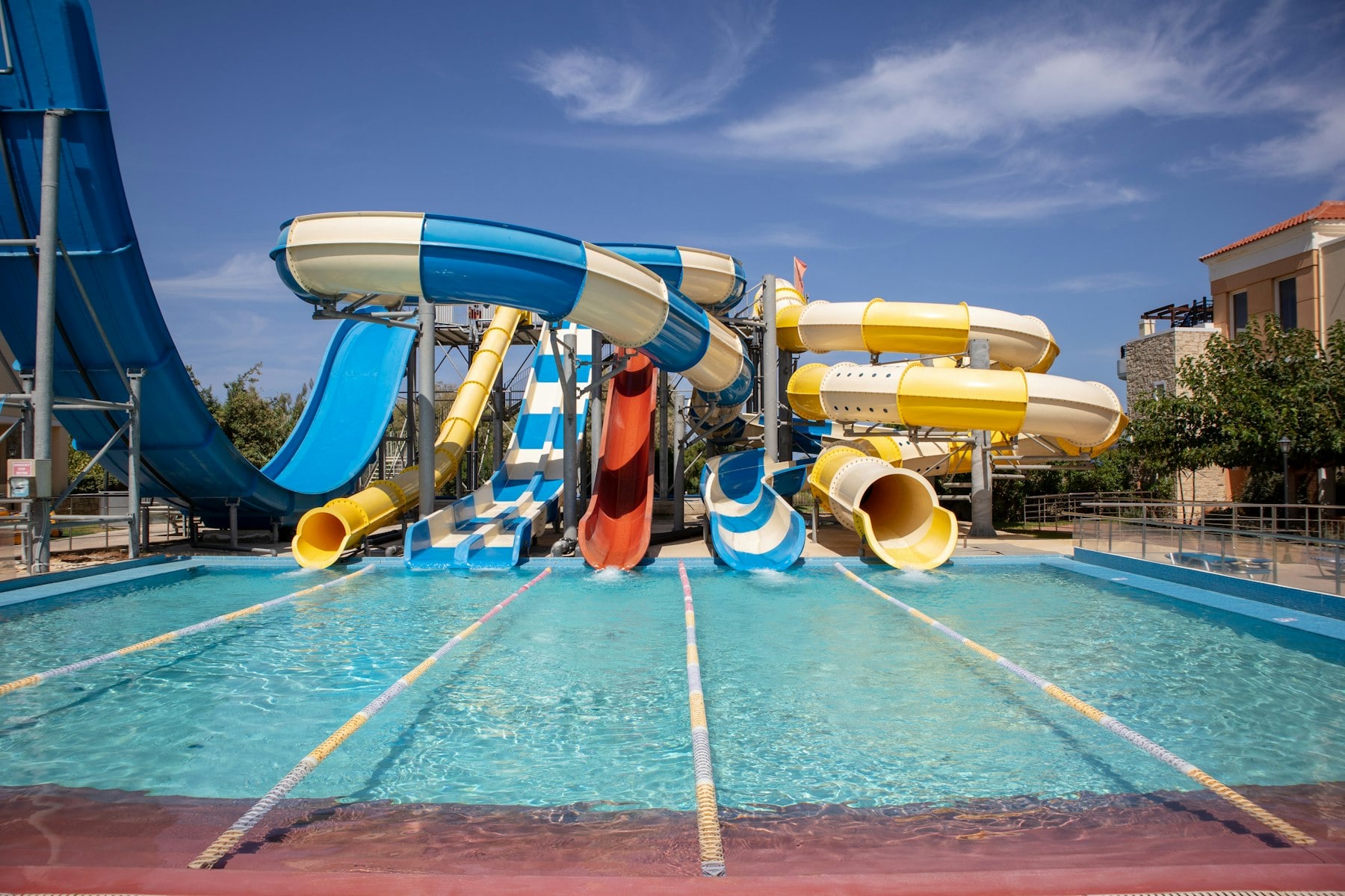 The slides of a water park
