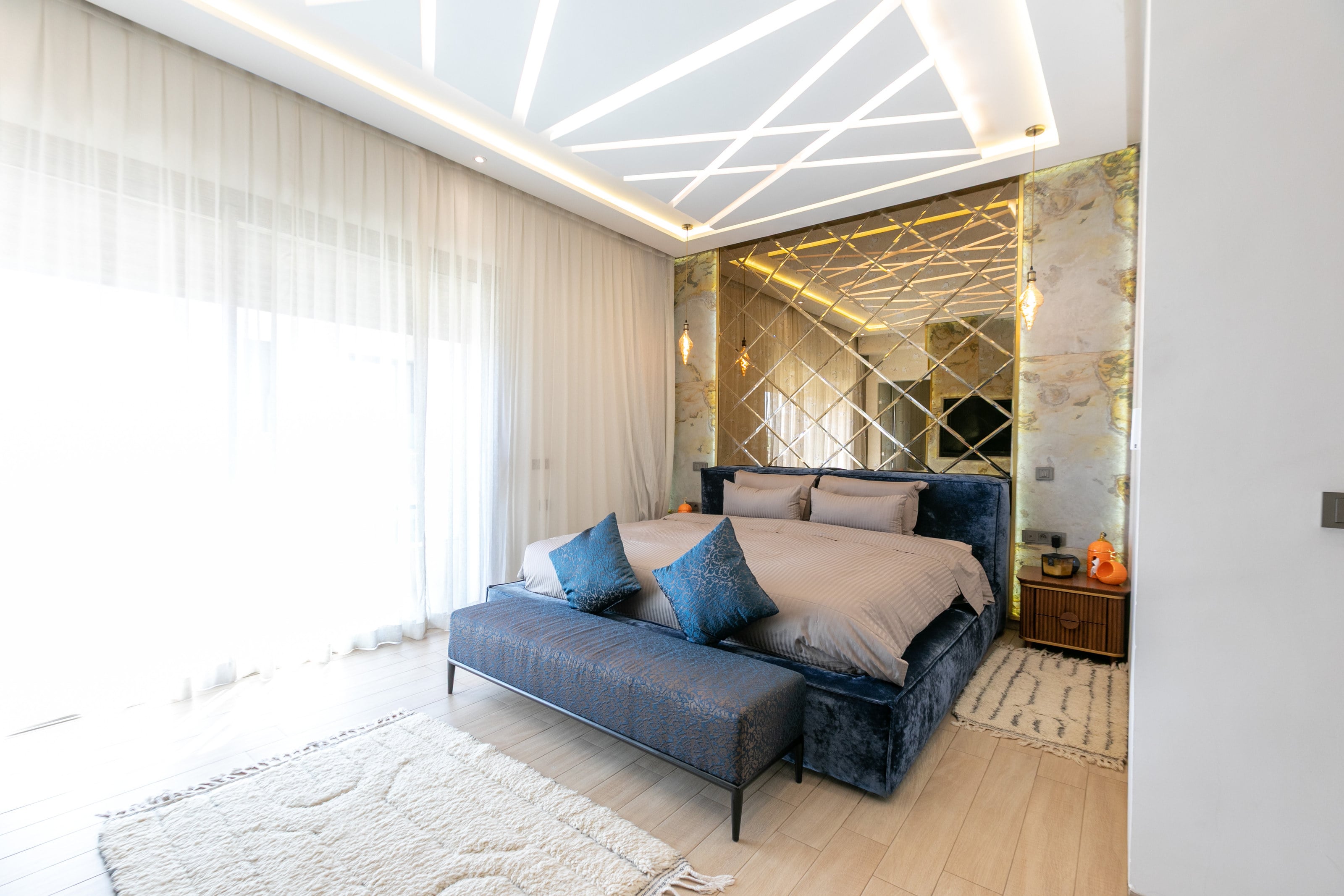 The master suite and its king-size bed