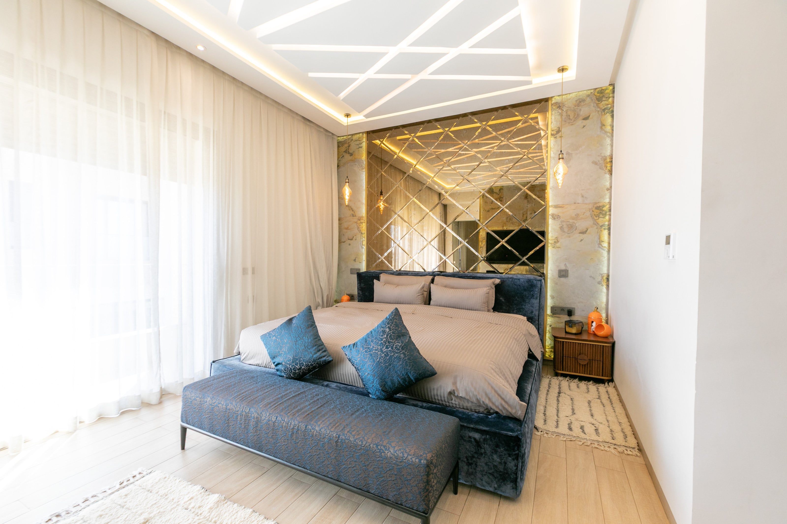 The master suite and its king-size bed