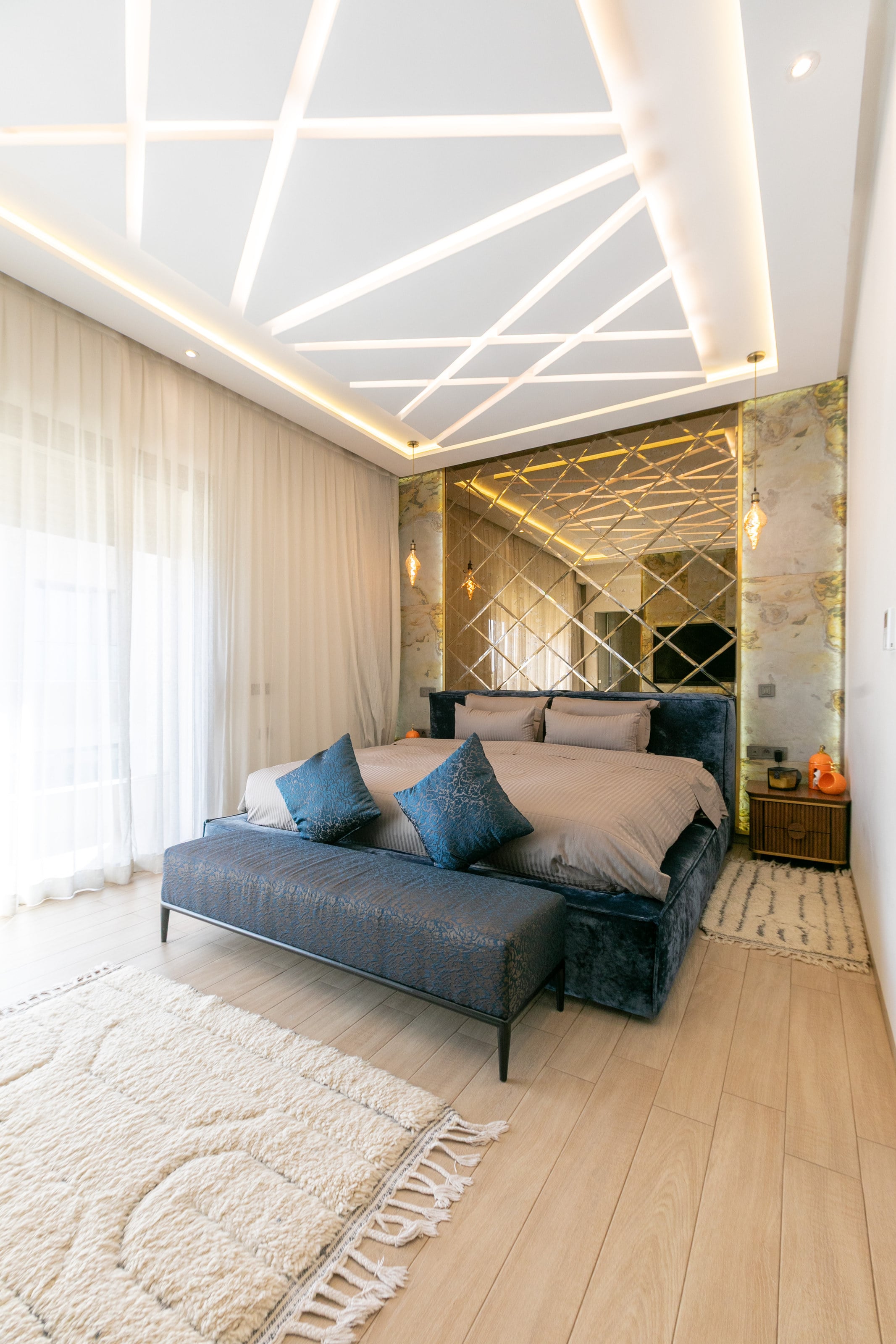 The master suite and its king-size bed