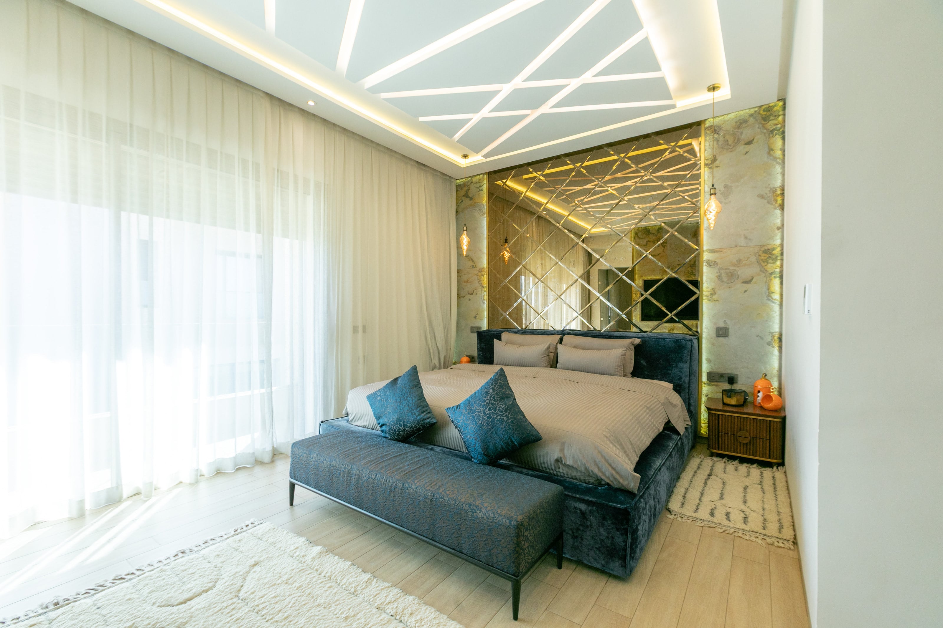 The master suite and its king-size bed