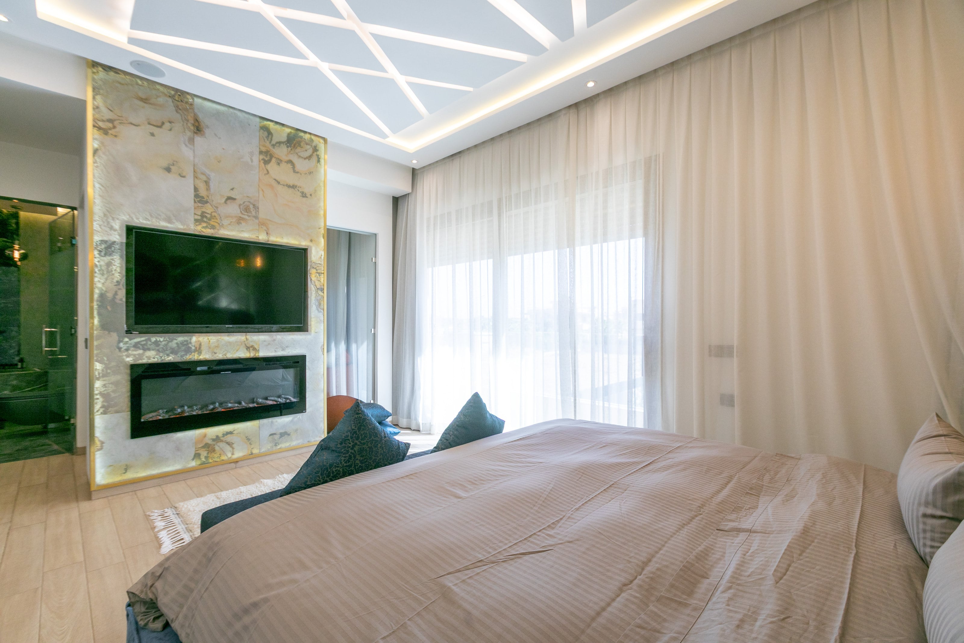 The fireplace in the master suite
